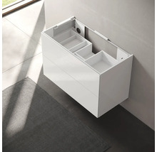 Meuble sous-lavabo blanc avec tiroirs et boîtes de rangement pour salle de bains