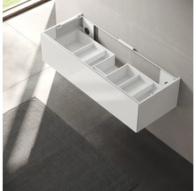 Meuble sous-lavabo blanc pour montage mural avec intérieur ouvert et compartiments