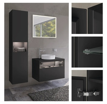 Ensemble de salle de bains moderne avec lavabo, miroir et armoire haute