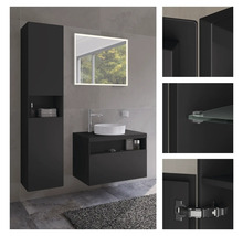 Salle de bains avec lavabo, armoire de toilette et armoire haute en version sombre