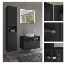 Ensemble de salle de bains moderne avec meuble-lavabo, vasque à poser, armoire de toilette et armoire haute