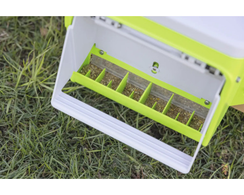 Mangeoire à oiseaux avec nourriture dans un pré