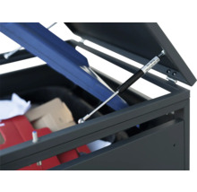 Detailansicht einer geöffneten Aufbewahrungsbox mit Gasdruckfeder
