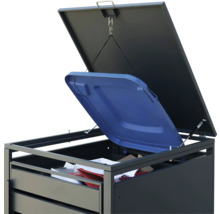 Geöffneter Mülltonnenbox mit Mülltonne
