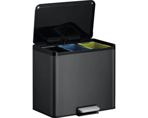 Poubelle à trois compartiments avec ouverture à pédale