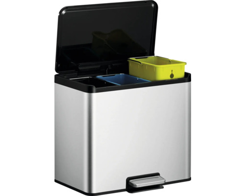 Poubelle à pédale avec trois bacs pour le tri des déchets