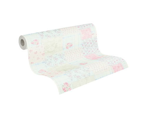 Rolle Tapete mit Patchworkmuster und Blumen