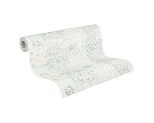 Rouleau de papier peint avec motif patchwork et motifs floraux