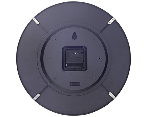 Rückseite einer runden Wanduhr mit Batteriebetrieb