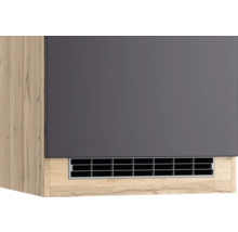 Hängeschrank mit grauer Front und Holzoptik