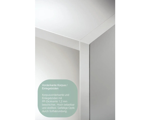 Bord avant du corps de meuble et tablettes avec bord épais en polypropylène