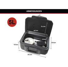 Geöffneter Dokumentenkoffer mit den Abmessungen 36,2 cm x 28,4 cm x 15,5 cm und einem Volumen von 5 Litern