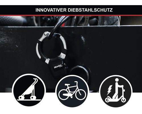 Master Lock Bügelschloss mit Kabel für Kinderwagen, Fahrrad und E-Scooter