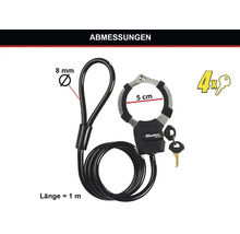 Master Lock Kabelschloss mit Bügelschloss, Kabellänge 1 Meter, Bügelbreite 5 Zentimeter, Kabeldurchmesser 8 Millimeter, inklusive vier Schlüssel