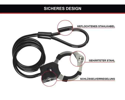 Spiralkabelschloss mit Schlüsselverriegelung und Stahlkabel