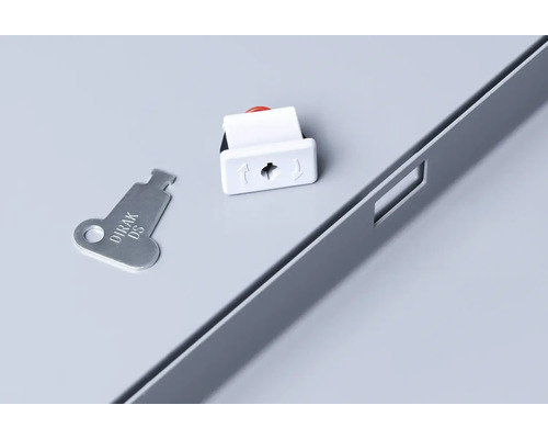 Drehriegel mit Schlüssel und Rahmenausschnitt