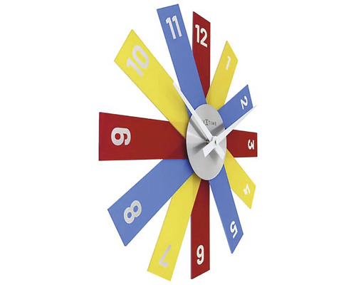 Wanduhr mit farbigen Ziffernblättern