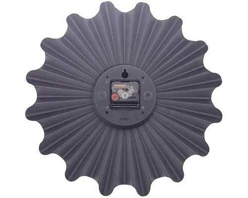 Rückseite einer grauen Wanduhr im Sonnenblumen Design