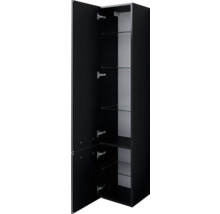 Offener schwarzer Hochschrank mit Glasböden