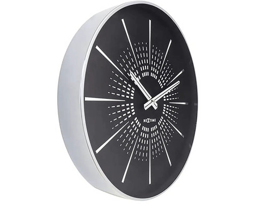 Horloge murale Nextime avec cadran noir et boîtier argenté