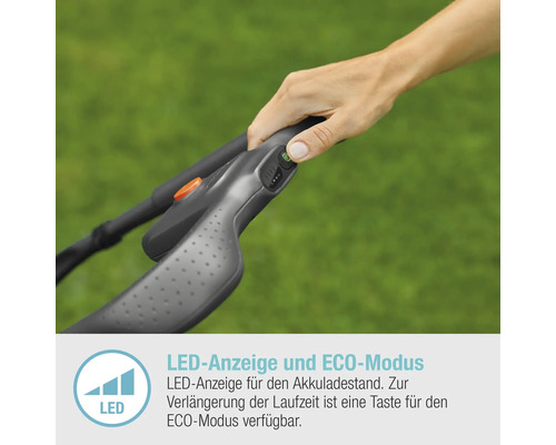 Bedienfeld eines Rasenmähers mit LED-Anzeige und Eco-Modus