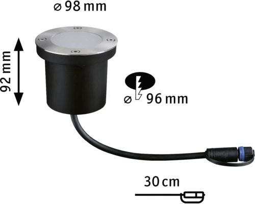 Spot encastrable au sol avec indications de dimensions