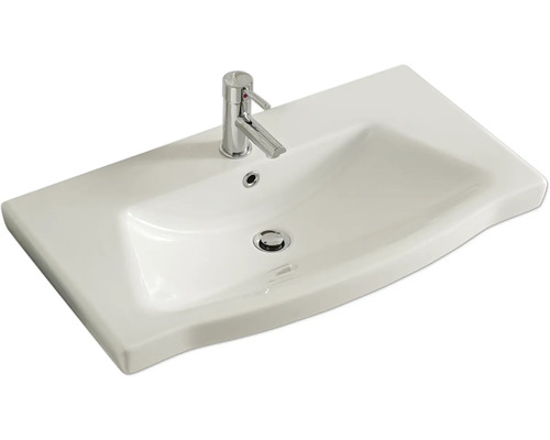 Waschtisch aus Sanitärkeramik mit Armatur