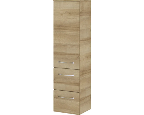 Schmaler Holzschrank mit Tür und drei Schubladen
