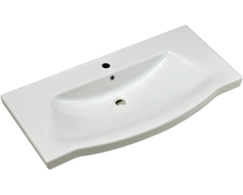 Waschtisch aus Keramik mit Hahnloch und Überlauf