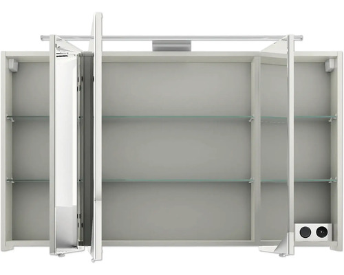 Offener Spiegelschrank mit Glasablagen