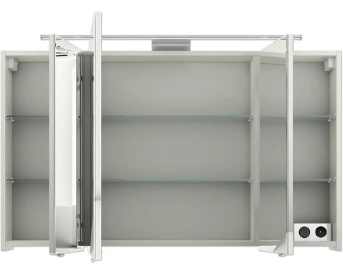 Offener Spiegelschrank mit Glasablagen