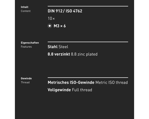 Informationen zu Inhalt, Eigenschaften und Gewinde der Schraube.