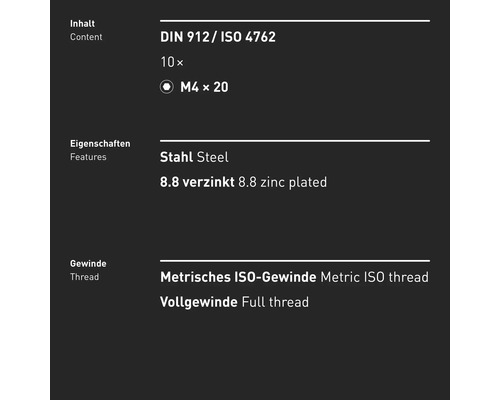 Informationen zu Inhalt, Eigenschaften und Gewinde der Stahlschraube.
