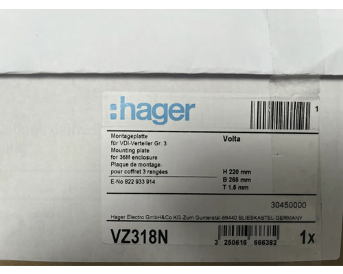 Hager Montageplatte für VDI-Verteiler Größe 3