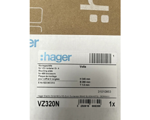 Hager Montageplatte für VDI-Verteiler Größe 4, für 48M Gehäuse