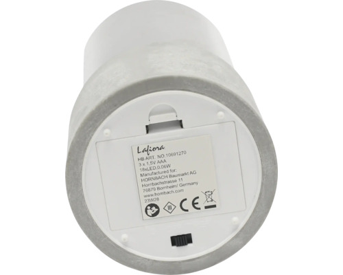 Bougie LED Lafiora avec compartiment à piles et spécifications du produit