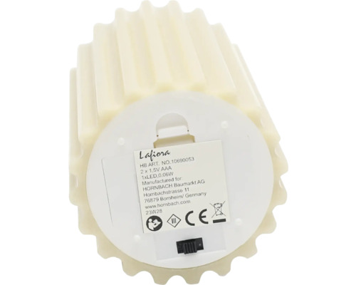 Bougie LED Lafiora avec compartiment à piles et interrupteur