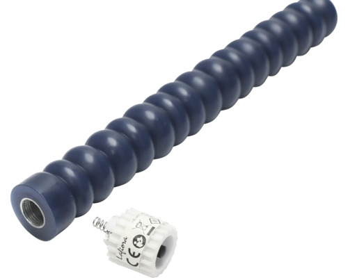 Blaues biegsames Rohr mit Gewinde und ein Batteriefach