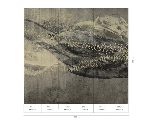 Grafische Fototapete mit abstrakten Elementen und Größenangaben