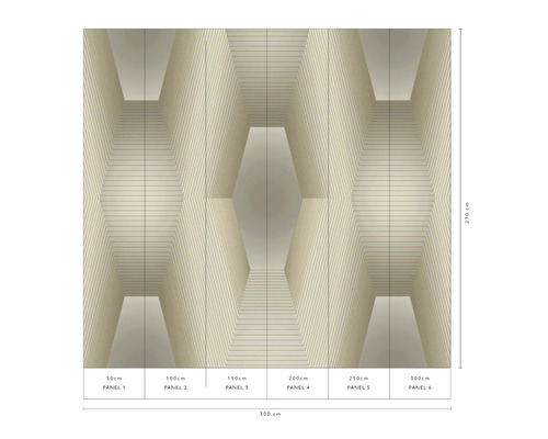 Papier peint avec motif géométrique de tunnel et indications de taille.
