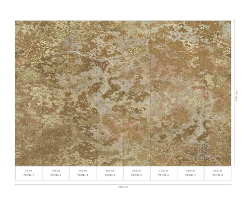 Fototapete mit abstraktem Muster in Braun- und Goldtönen, bestehend aus acht Bahnen.