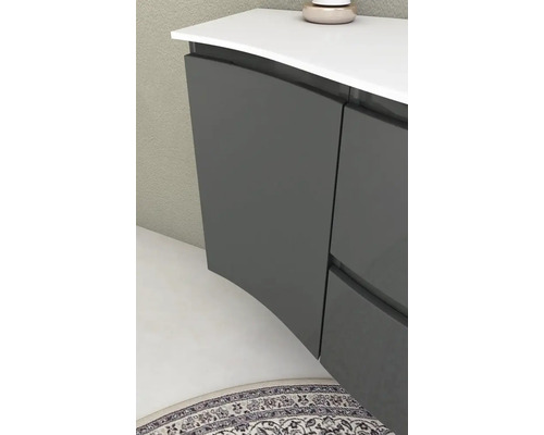 Meuble sous-vasque gris avec plateau blanc pour la salle de bain