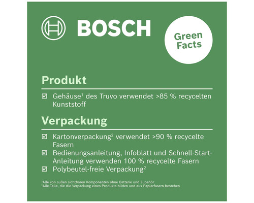 Bosch Logo mit Green Facts Informationen zu Produkt und Verpackung