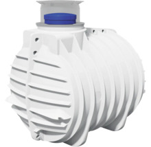 Citerne blanche en plastique avec couvercle bleu