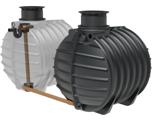 Zwei Regenwassertanks mit Verbindungsrohren