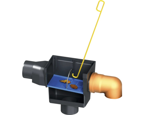 Dachrinnenablauf mit Laubfangkorb und Reinigungsbügel