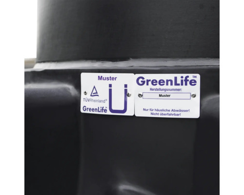 Plaque de fabricant GreenLife avec le label TÜV Rheinland