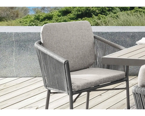 Chaise de jardin avec accoudoirs et coussins d''assise gris