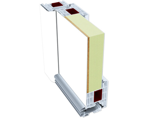 Coupe transversale d''un cadre de fenêtre en plastique avec isolation