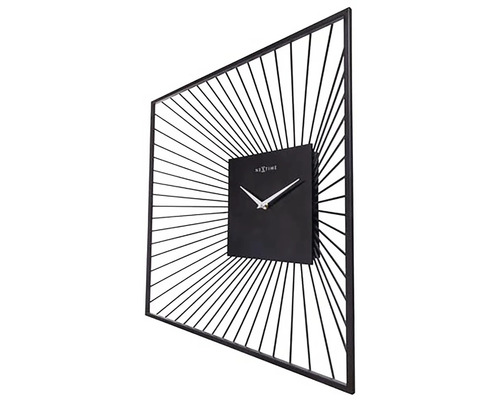 Rechteckige Wanduhr mit abstrakten Linien und NexTime Logo